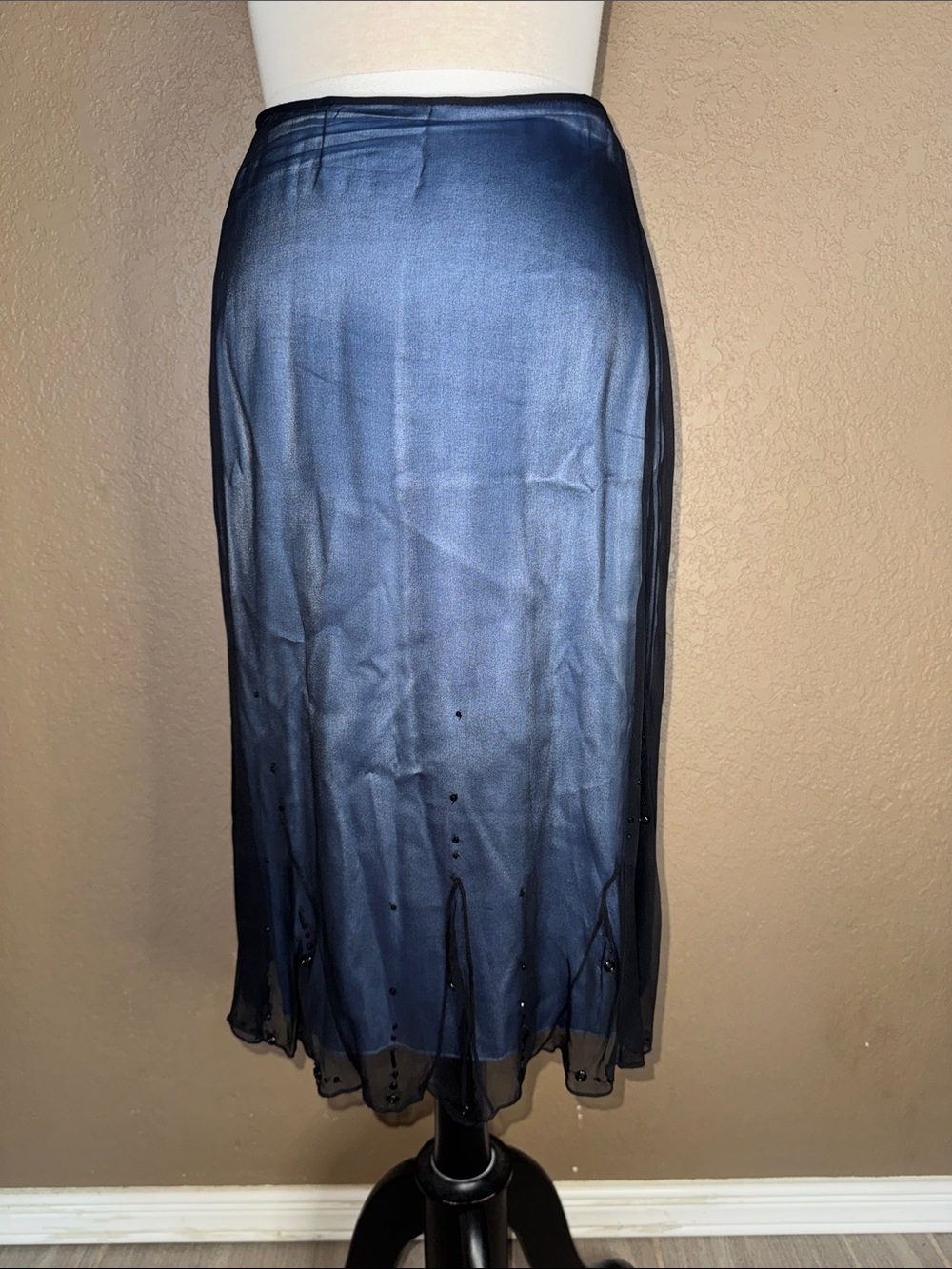Beautiful Vintage Tahari Silk Skirt with Sheer Beaded Overlay